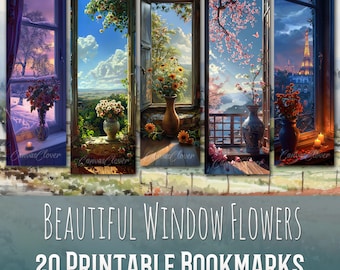 20 Beautiful Window Flowers Bookmark Bundle, Summer, Sublimation Design, Bookmark Set, Print & Cut, Bundle, JPG PNG Bundle, Commercial Use
