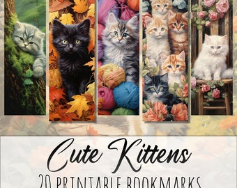 20 Cute Kitten Printable Bookmark Bundle, Sublimation Design, Watercolor Clipart, Bookmark Set, Print & Cut, JPG Bundle, Commercial Use