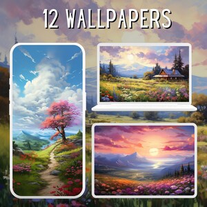 12 Watercolor Beautiful Flower Summer Landscape Bundle Desktop Wallpaper Phone Wallpaper Floral Wallpaper Instant Download Commercial Use