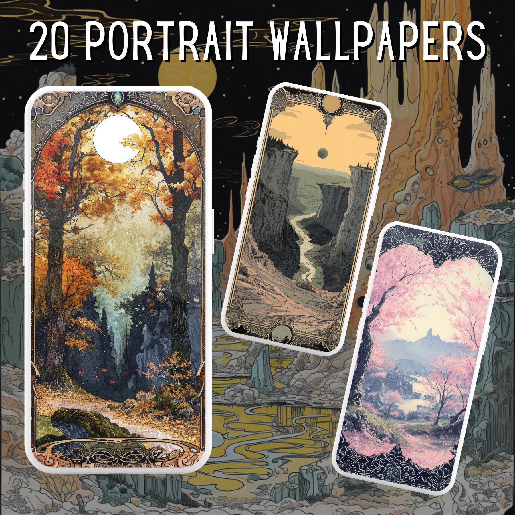 20 Tarot Card Landscape Wallpaper Bundle Tarot Themed Style 4K Wallpaper Phone Wallpaper Summer Winter Desert Ocean Clipart Screensaver
