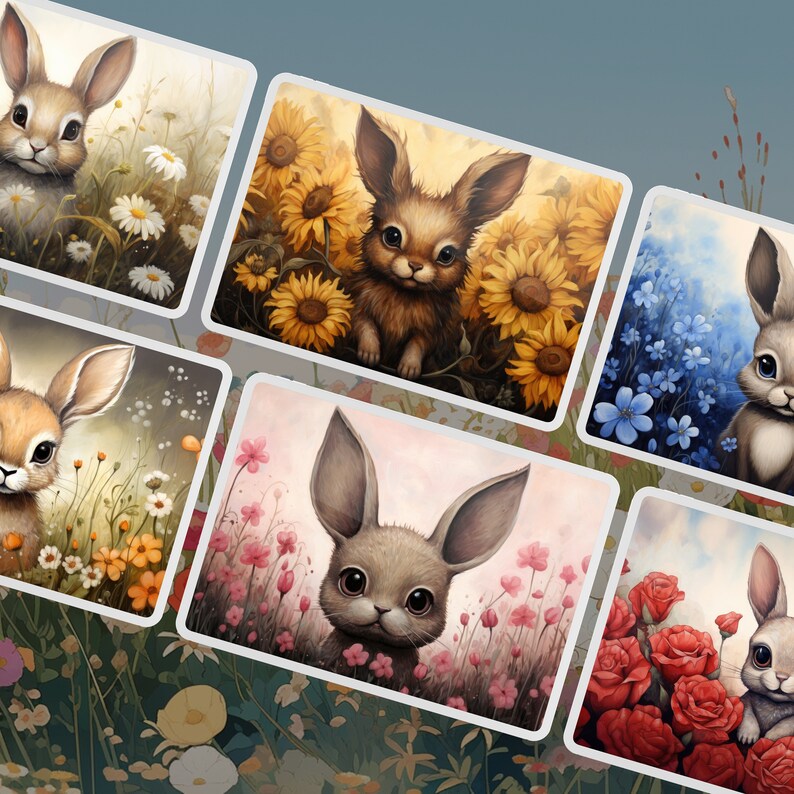 12 Summer Flower Rabbit Wallpaper Bundle Cute Bunnies Desktop - Etsy