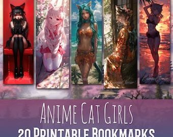 20 Anime Cat Girls Bookmark Bundle, Sublimation Design, Fantasy, Cute, Bookmark Set, Print & Cut, Bundle, JPG PNG Bundle, Commercial Use