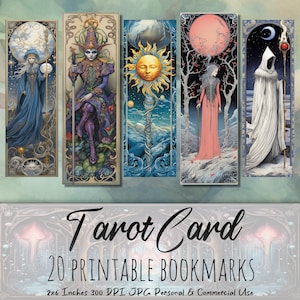 20 Tarot Card Themed Printable Bookmark Bundle, Sublimation Design, Watercolor Clipart, Bookmark Set, Print & Cut, JPG Bundle,Commercial Use