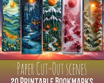 20 Paper Cutout Scenes Bookmark Bundle, Sublimation Design, Fantasy, Bookmark Set, Print & Cut, Bundle, JPG PNG Bundle, Commercial Use