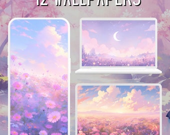 Dreamy Pastel Landscape Wallpaper Bundle, Kawaii Anime Summer (Digital Download)