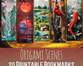 20 Origami Scenes Bookmark Bundle, Sublimation Design, Bookmark Set, Print & Cut, JPG Bundle, Origami  Clipart, Art Craft, Commercial Use