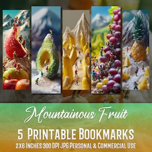 5 Mountainous Fruit Bookmark Bundle, Food Bookmarks, Sublimation Design, Bookmark Set, Print & Cut, JPG Bundle, Commercial Use