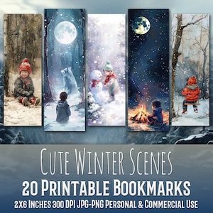 20 Winter Children Scenes Bookmark Bundle, Sublimation Design, Cute, Bookmark Set, Print & Cut, Bundle, JPG PNG Bundle, Commercial Use