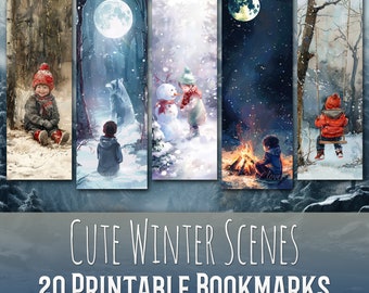 20 Winter Children Scenes Bookmark Bundle, Sublimation Design, Cute, Bookmark Set, Print & Cut, Bundle, JPG PNG Bundle, Commercial Use