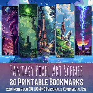 20 Fantasy Pixel Art Scenes Bookmark Bundle, Sublimation Design, Landscape, Bookmark Set, Print & Cut, Bundle, JPG PNG Bundle Commercial Use