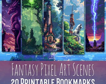 20 Fantasy Pixel Art Scenes Bookmark Bundle, Sublimation Design, Landscape, Bookmark Set, Print & Cut, Bundle, JPG PNG Bundle Commercial Use
