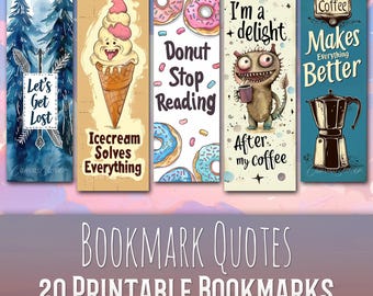 20 Cute Funny Quote Bookmark Bundle, Sublimation Design, Funny, Food, Animals, Bookmark Set, Print & Cut, JPG PNG Bundle, Commercial Use