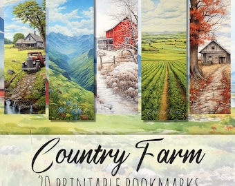 20 Country Farm Printable Bookmark Bundle, Sublimation Design, Watercolor Clipart, Bookmark Set, Print & Cut, JPG Bundle, Commercial Use