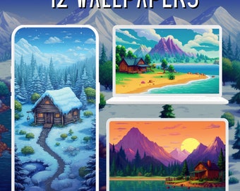 12 Stardew Valley Landscape Wallpaper Bundle Game Wallpaper Gift Summer Clipart Desktop Wallpaper Phone Wallpaper Cute Watercolor Bundle