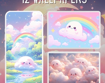 Pastel Kawaii Clouds Wallpaper Bundle, Desktop & Phone (Digital Download)