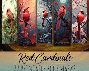 20 Red Cardinals Printable Bookmark Bundle, Sublimation Design, Watercolor Clipart, Bookmark Set, Print & Cut, JPG Bundle, Commercial Use