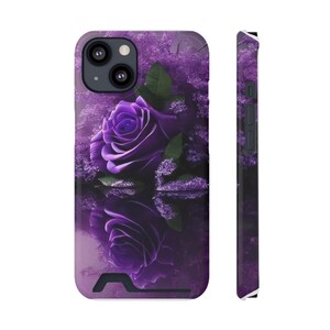 Elegante Lila Rose Handyhülle mit Kartenhalter | Frauen Blumenmuster | Perfektes Geschenk für Geburtstage, Jubiläen, Muttertag, Jahrestag, ,
