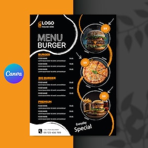 Plantilla de menú de restaurante, plantilla de menú de comida, menú de comida de restaurante editable, plantilla de menú personalizable, menú de comida de restaurante imprimible