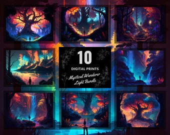 Utskrivbar väggkonst med skogsillustration | Set med 10 tryck | Fantasiheminredning | Omedelbar digital nedladdning | Utskrivbar konst | Digitalt tryck
