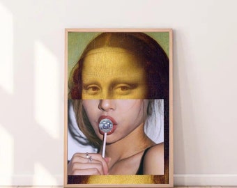 Mona Lisa lollipop Print, Eclectic Wall Art, Altered Art Print, Vintage Art, Feminist Art, Eclectic Decor, Maximalist Art
