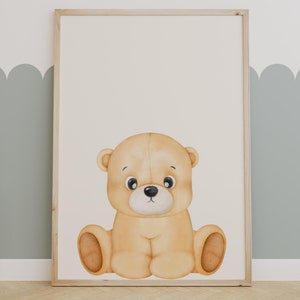 Cute Teddy Bear Nursery Art Print, Adorable Watercolor Bear Illustration, Whimsical Baby Room Wall Decor, Animal-Themed Kids Room Artwork