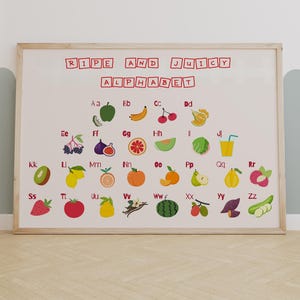 Obst Alphabet Chart - Lernbares ABC Poster für Kinder, bunte Kinderzimmerwandkunst
