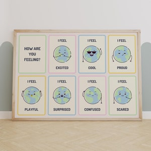 Art mural pour chambre d'enfant sur le thème des émotions, impressions sur les sentiments et l'apprentissage social et émotionnel pour chambre d'enfant, jolies cartes-éclair éducatives