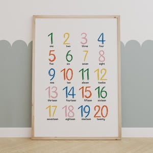 Bunte Zahlen Poster - 1 to 20 Zähltabelle für Kinder