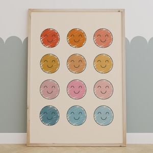 Colorful Smiley Face Art Print | Cute Kids Room Wall Decor | Happy Nursery Poster | Whimsical Playroom Art | Cheerful Minimalist Print