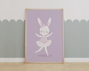 Adorable Ballerina Bunny in Tutu – Pink Nursery Wall Art for Girls’ Room Decor