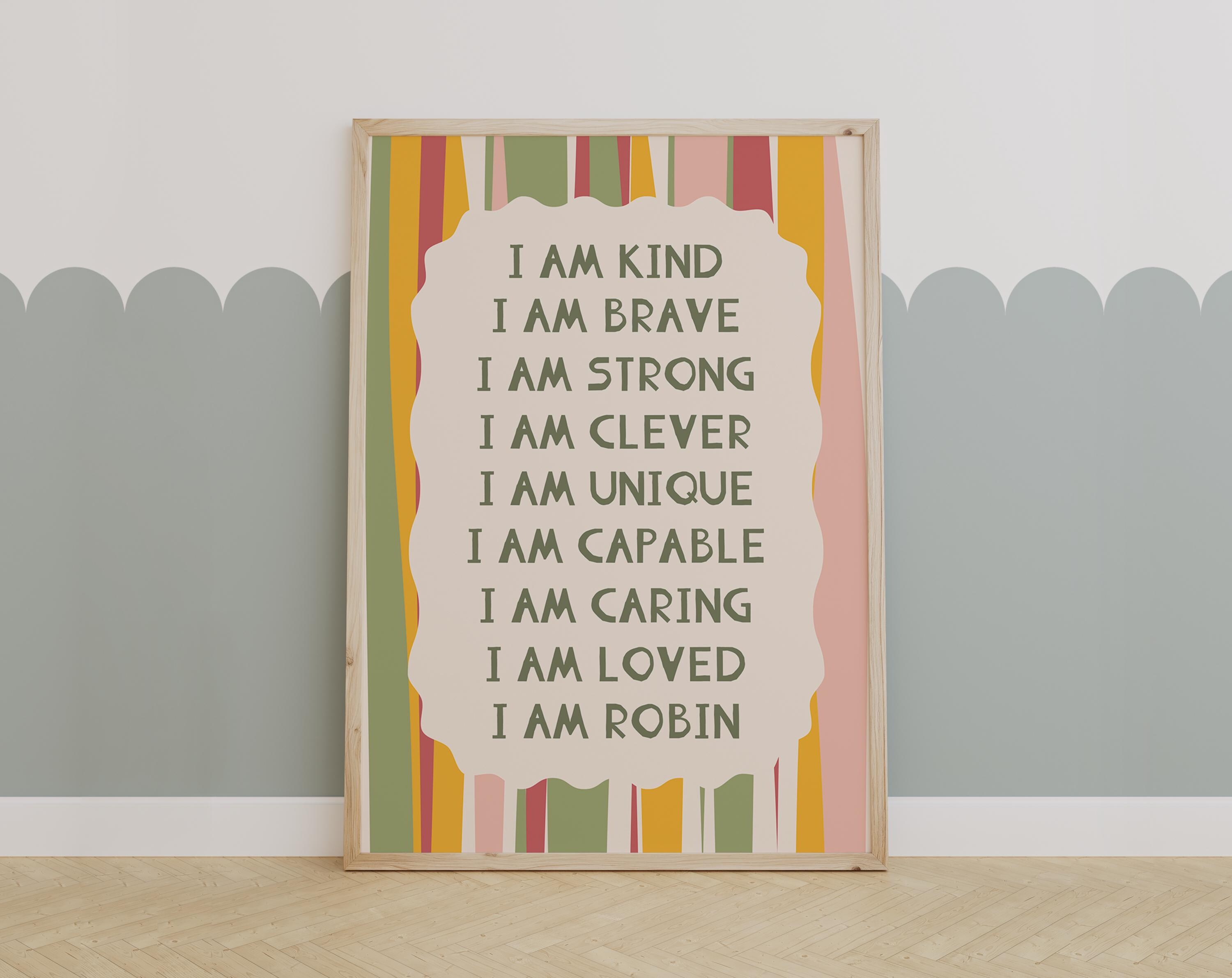 Personalized Affirmation Wall Art Kids Room | Positive Quote Poster ...