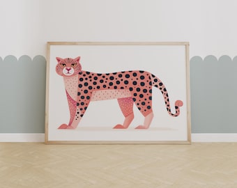 Pink Cheetah Art Print – Modern Safari Animal Decor, Bold Jungle Wall Art for Kids Room or Nursery