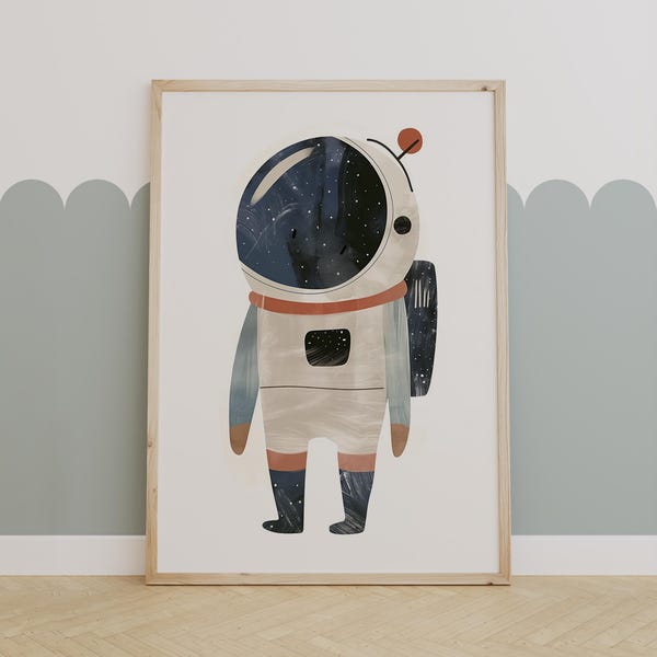 Galaxy Astronaut Wall Art – Space Theme Kids Room Decor, Outer Space Nursery Print