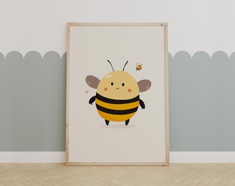 Cute Bumblebee Nursery Print – Happy Bee Wall Art for Baby or Kids Room