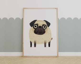 Cute Pug Dog Nursery Wall Art – Funny Animal Print for Kids Room