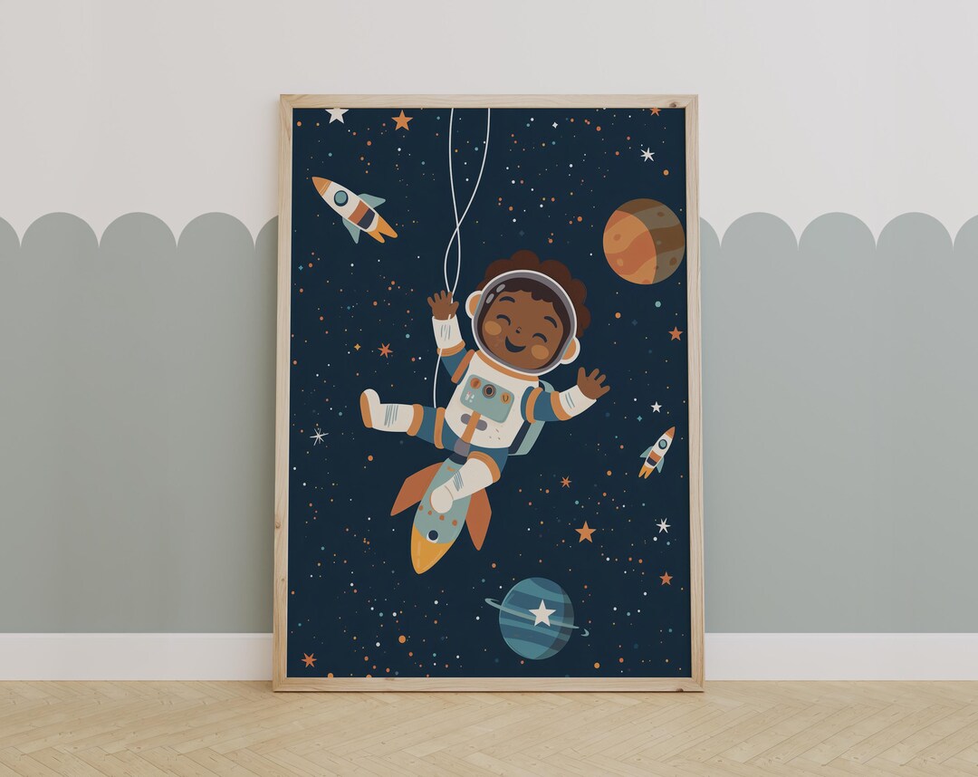 Galaxy Astronaut Wall Art – Space Theme Kids Room Decor, Outer Space ...