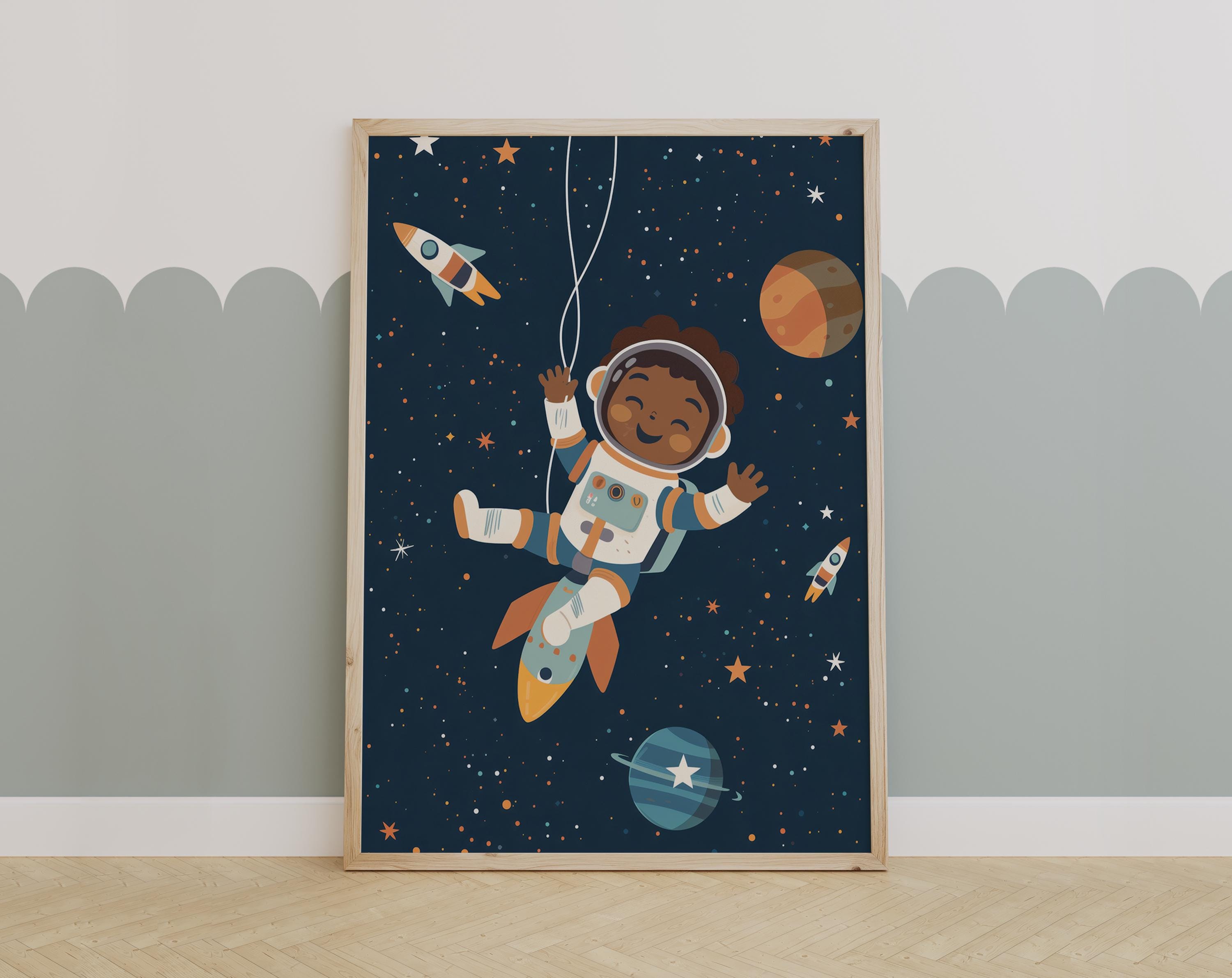 Galaxy Astronaut Wall Art – Space Theme Kids Room Decor, Outer Space ...