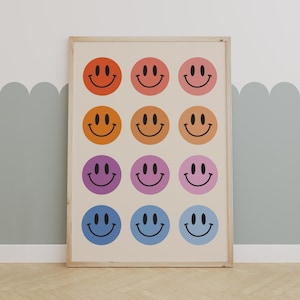 Colorful Smiley Face Poster – Retro Happy Wall Art for Kids Room or Playroom Decor