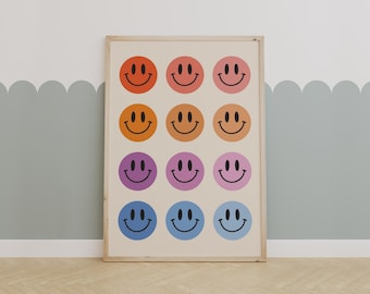 Colorful Smiley Face Poster – Retro Happy Wall Art for Kids Room or Playroom Decor
