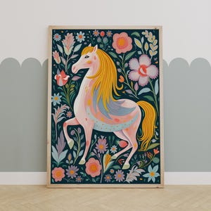 Magical Floral Unicorn Nursery Print – Whimsical Kids Wall Art