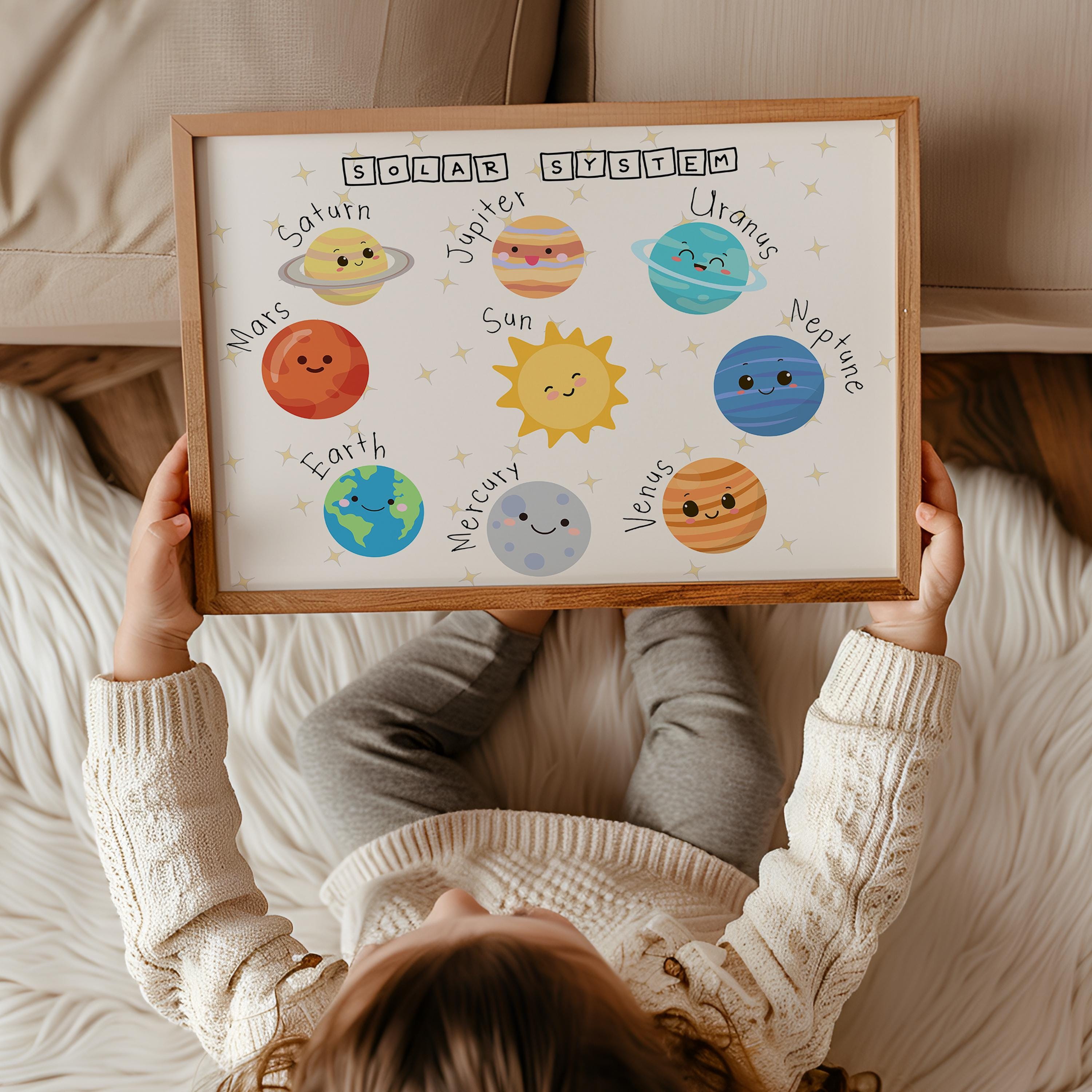Cute Solar System Planets Wall Art - Educational Space Poster for Kids ...