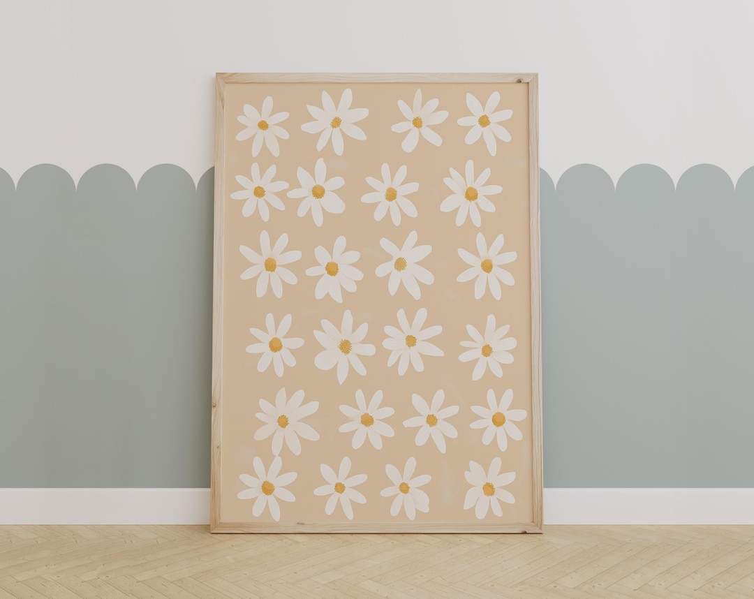 Neutral Daisy Nursery Wall Art – Minimal Boho Flower Print for Baby ...