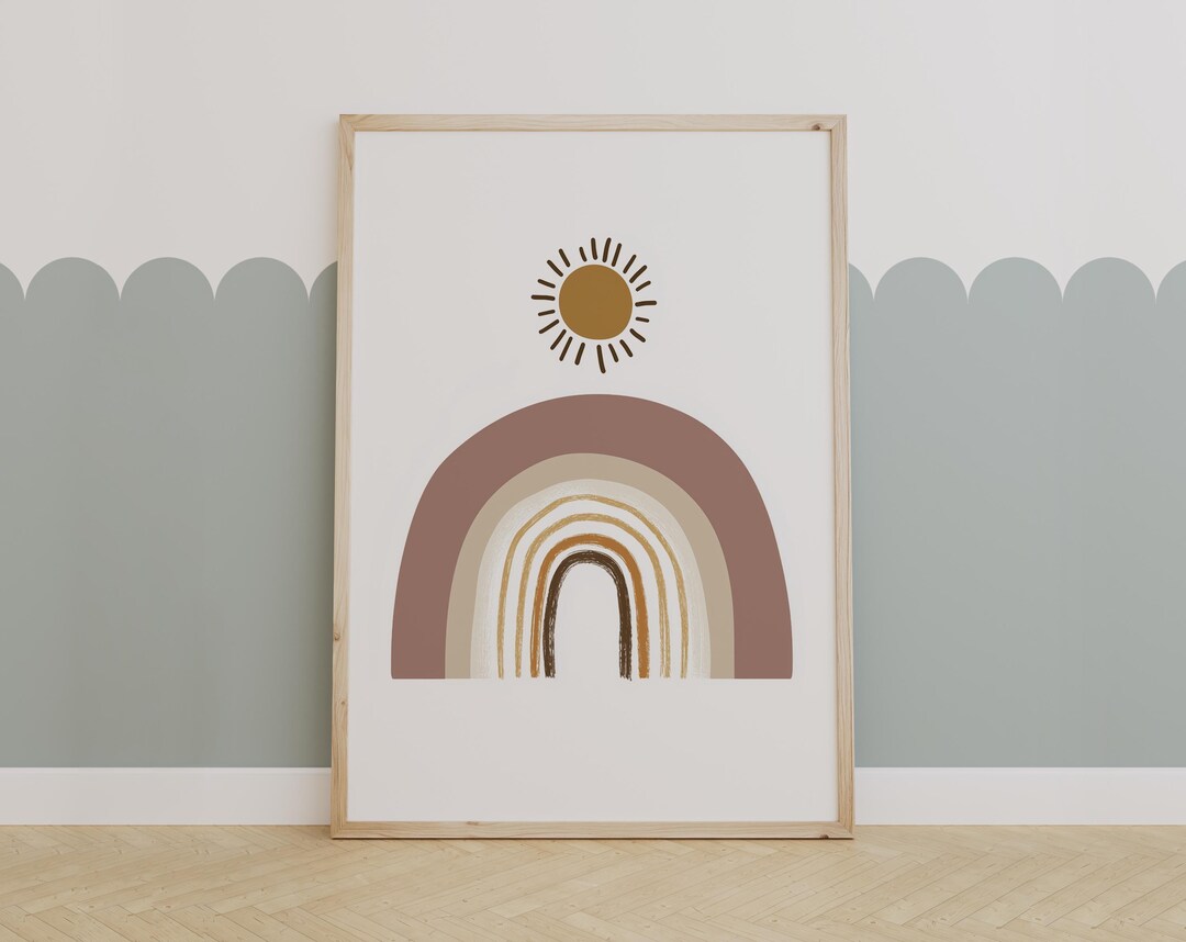 Boho Rainbow Nursery Art With Sun, Neutral Wall Print for Baby Room ...