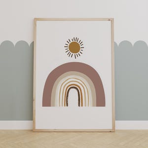 Boho Rainbow Nursery Art With Sun, Neutral Wall Print for Baby Room ...