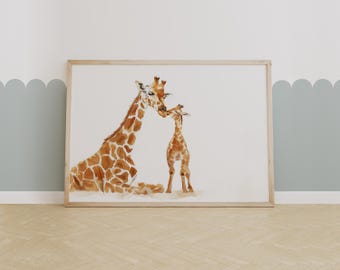 Mama and Baby Giraffe – Safari Nursery Wall Art for Kids Room