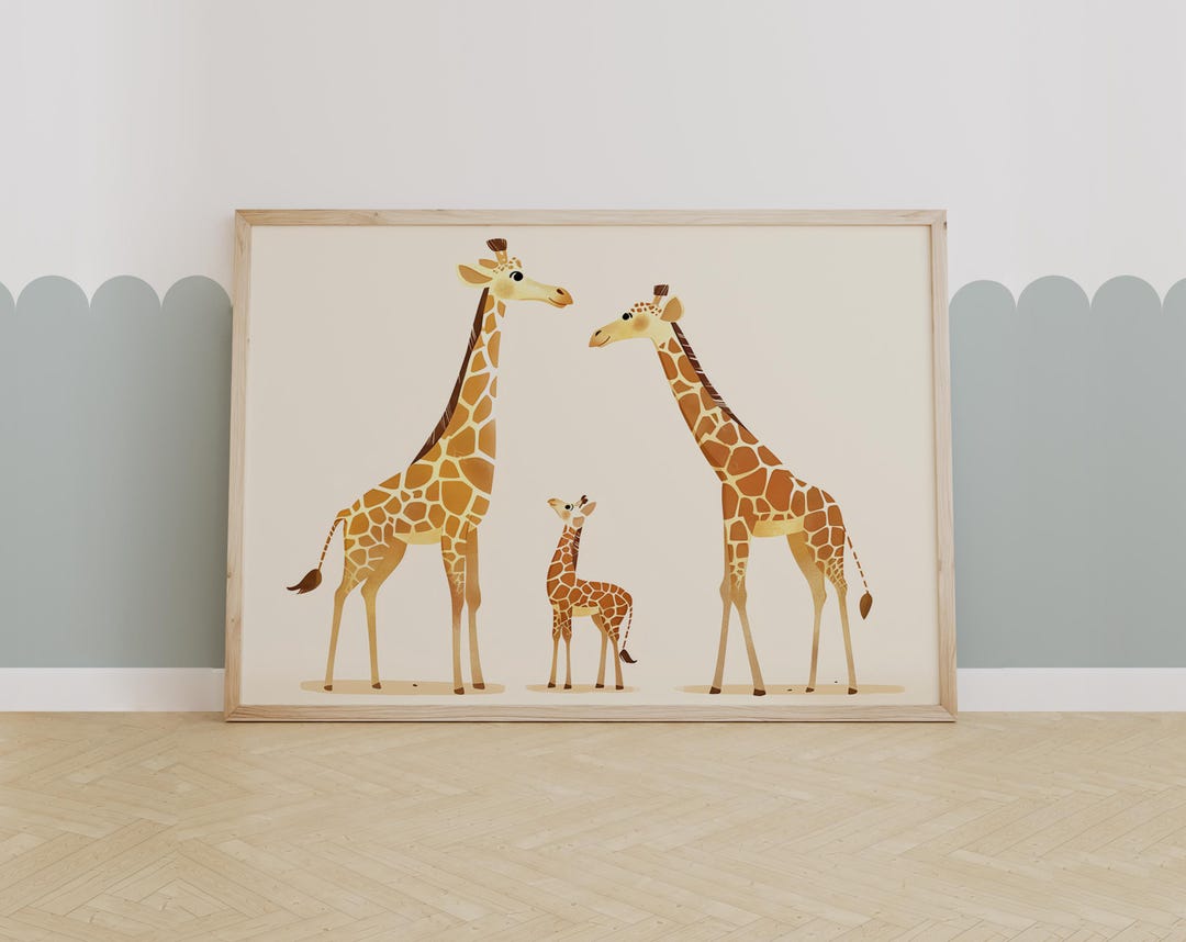 Giraffe Family Wall Art for Nursery – Safari Animal Print for Jungle or ...