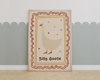 Silly Goose Print, Wall Art, Retro Wall Art, Quirky Art, Nursery Art, Nursery Wall Art, Animal Wall Art