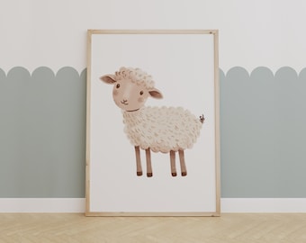 Smiling Cream Lamb – Soft Pastel Nursery Animal Print