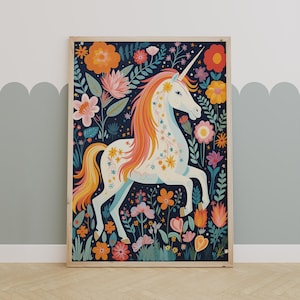Magical Floral Unicorn Nursery Print – Whimsical Kids Wall Art