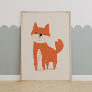 Cute Fox Nursery Wall Art – Woodland Animal Print for Baby Room, Gender Neutral Kids Decor, Forest Creature Illustration